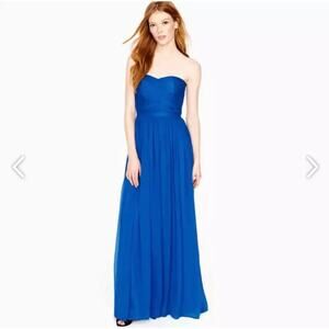 J Crew Arabelle Strapless Silk Maxi Dress Matisse Blue Chiffon Sweetheart 2